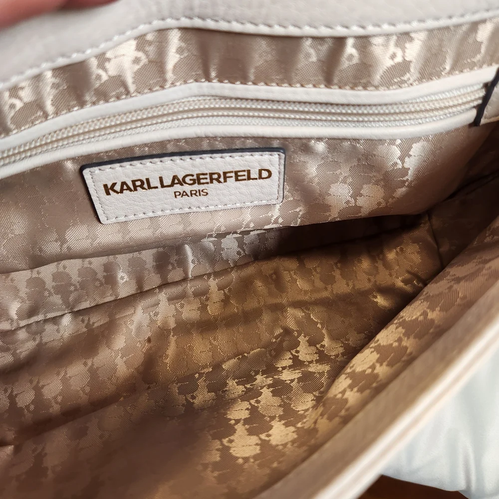 Karl Lagerfeld Paris Agyness Quilted Leather Shoulder Bag In Cream - Picture 13 of 16